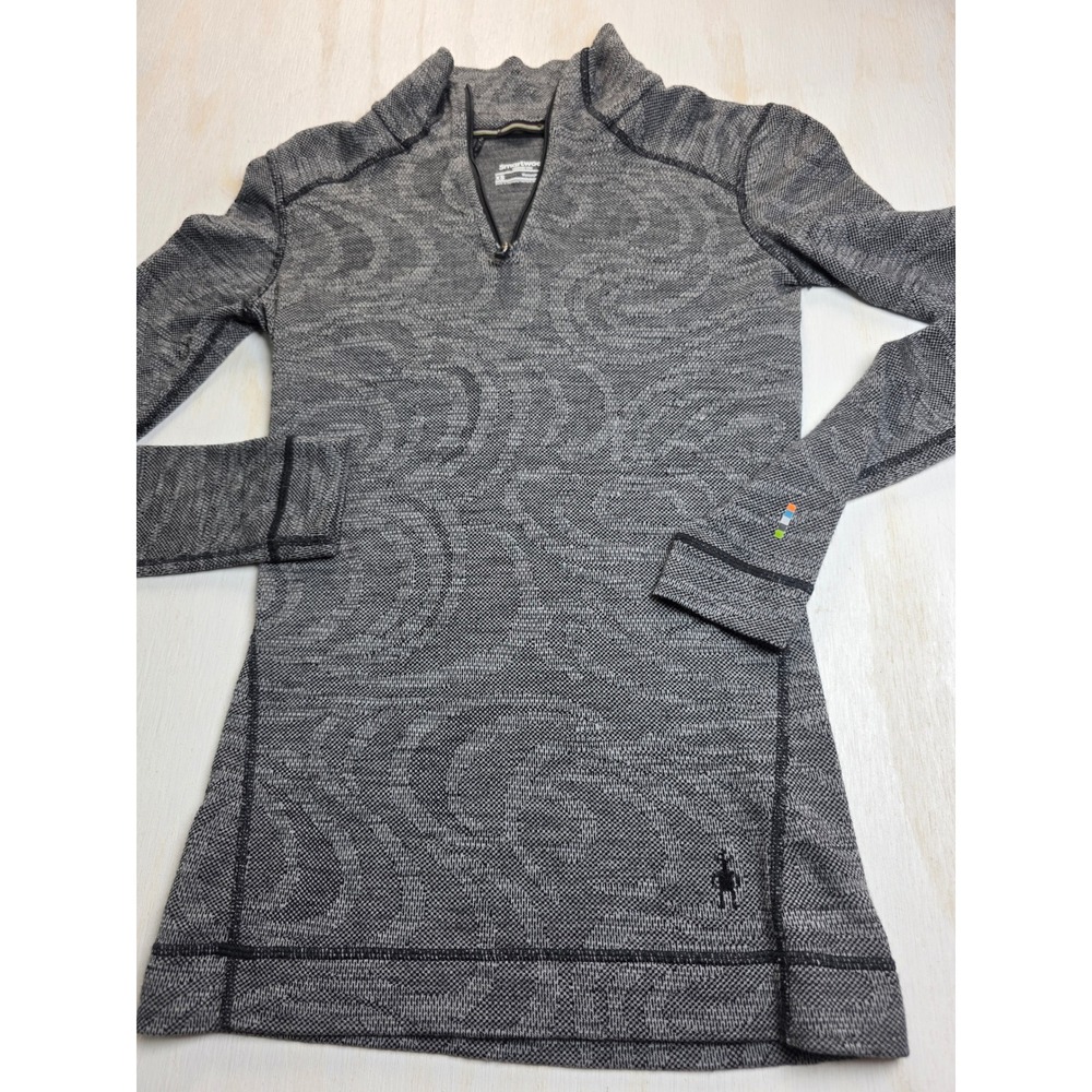 Smartwool Merino 250 1/4 Zip Base Layer Grey Swirl Wool Top Womens XS
